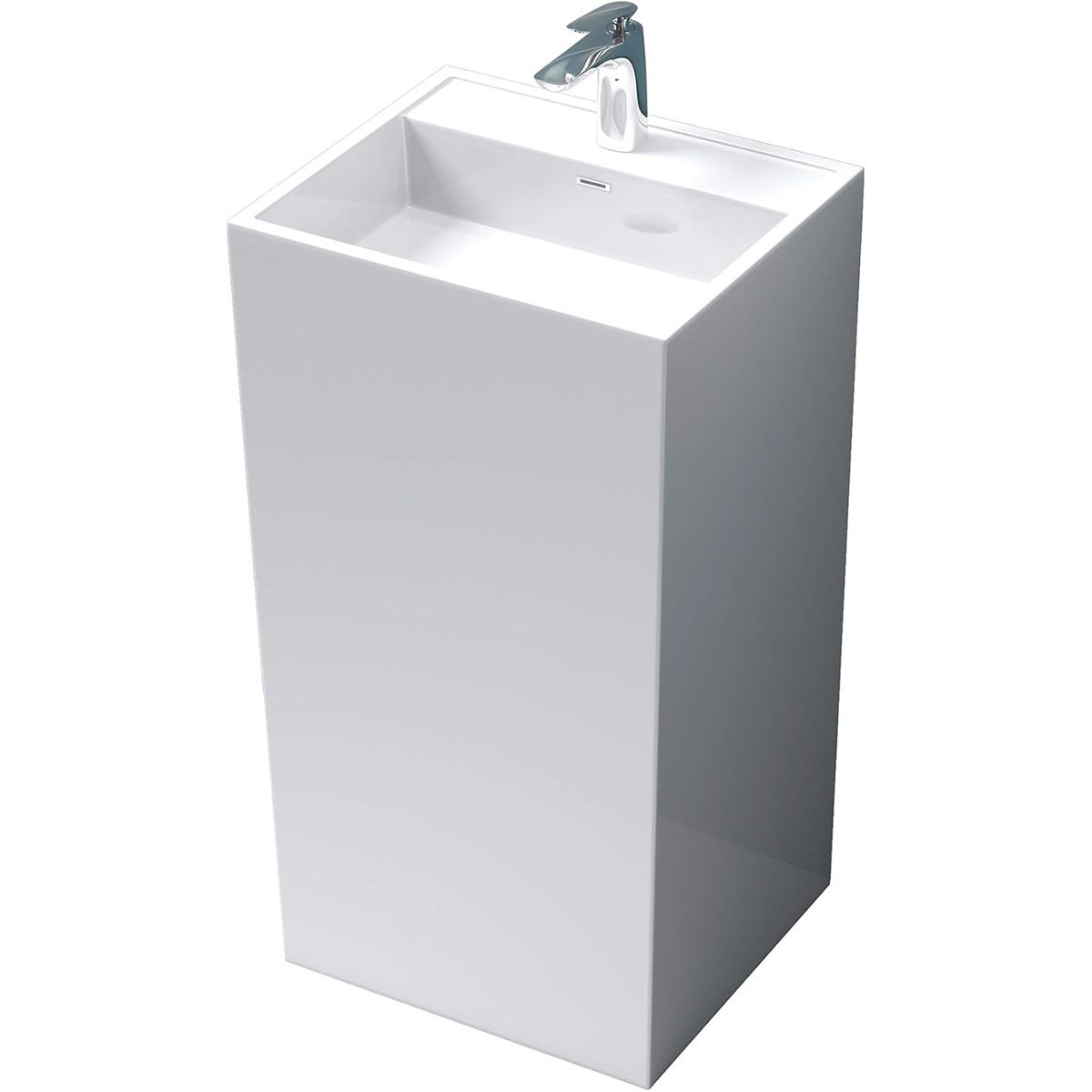 Lavoar stativ EGO 34, Alb, lucios, 50x42x90 cm, montaj podea, compozit marmura, cu gaura baterie si preaplin