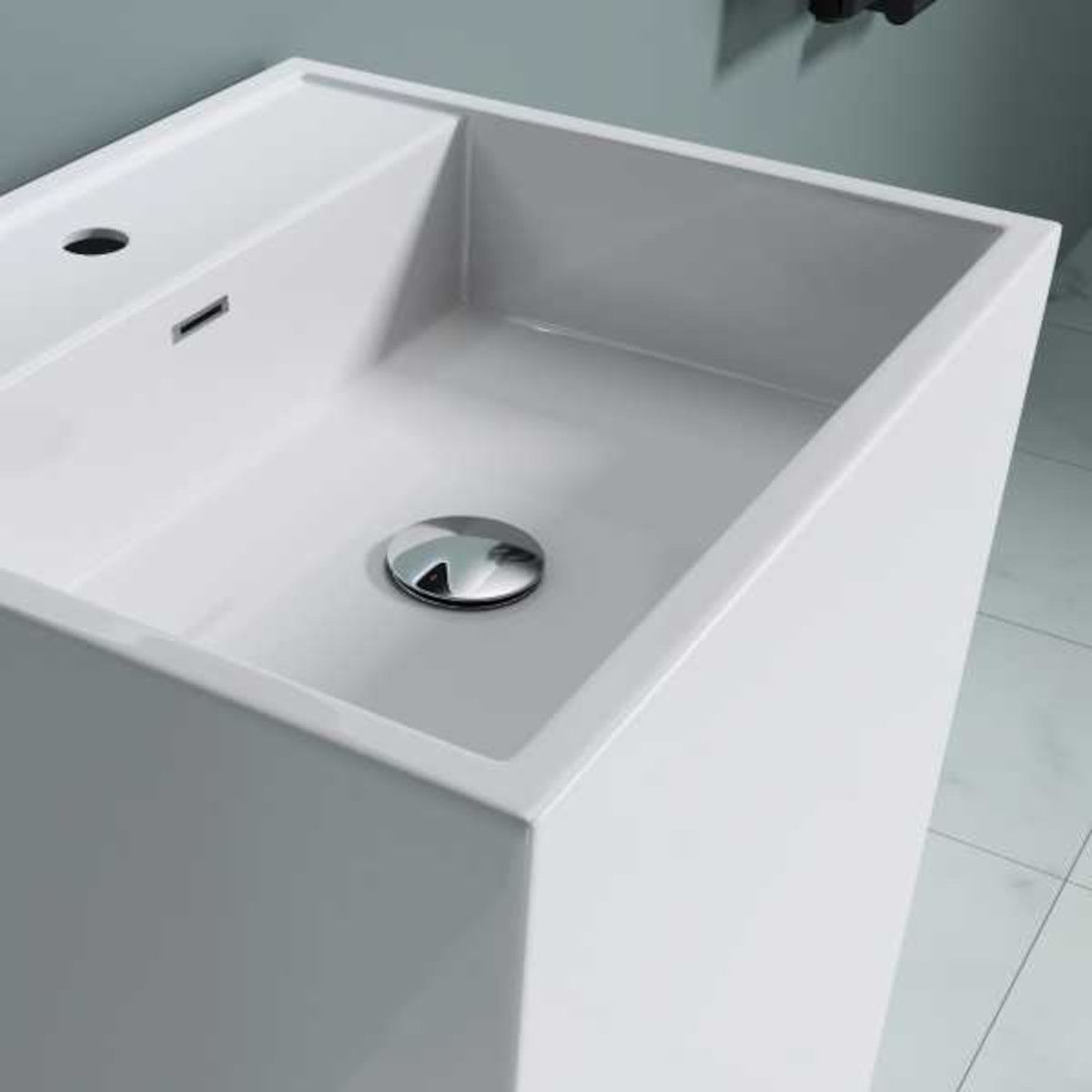 Lavoar stativ EGO 34, Alb, lucios, 50x42x90 cm, montaj podea, compozit marmura, cu gaura baterie si preaplin