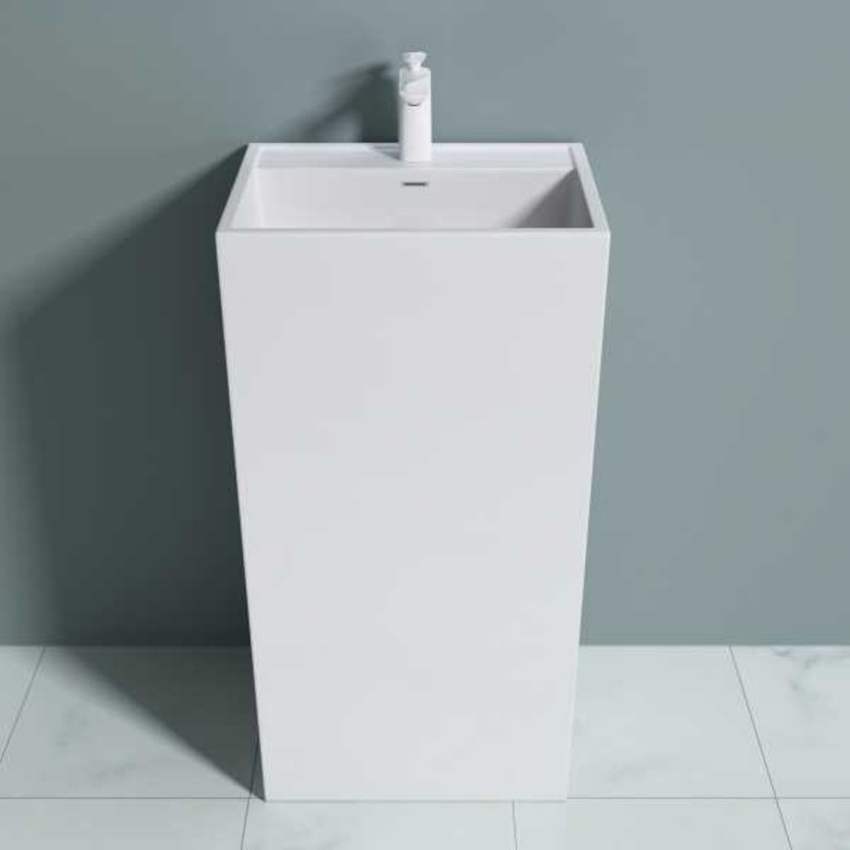 Lavoar stativ EGO 34, Alb, lucios, 50x42x90 cm, montaj podea, compozit marmura, cu gaura baterie si preaplin