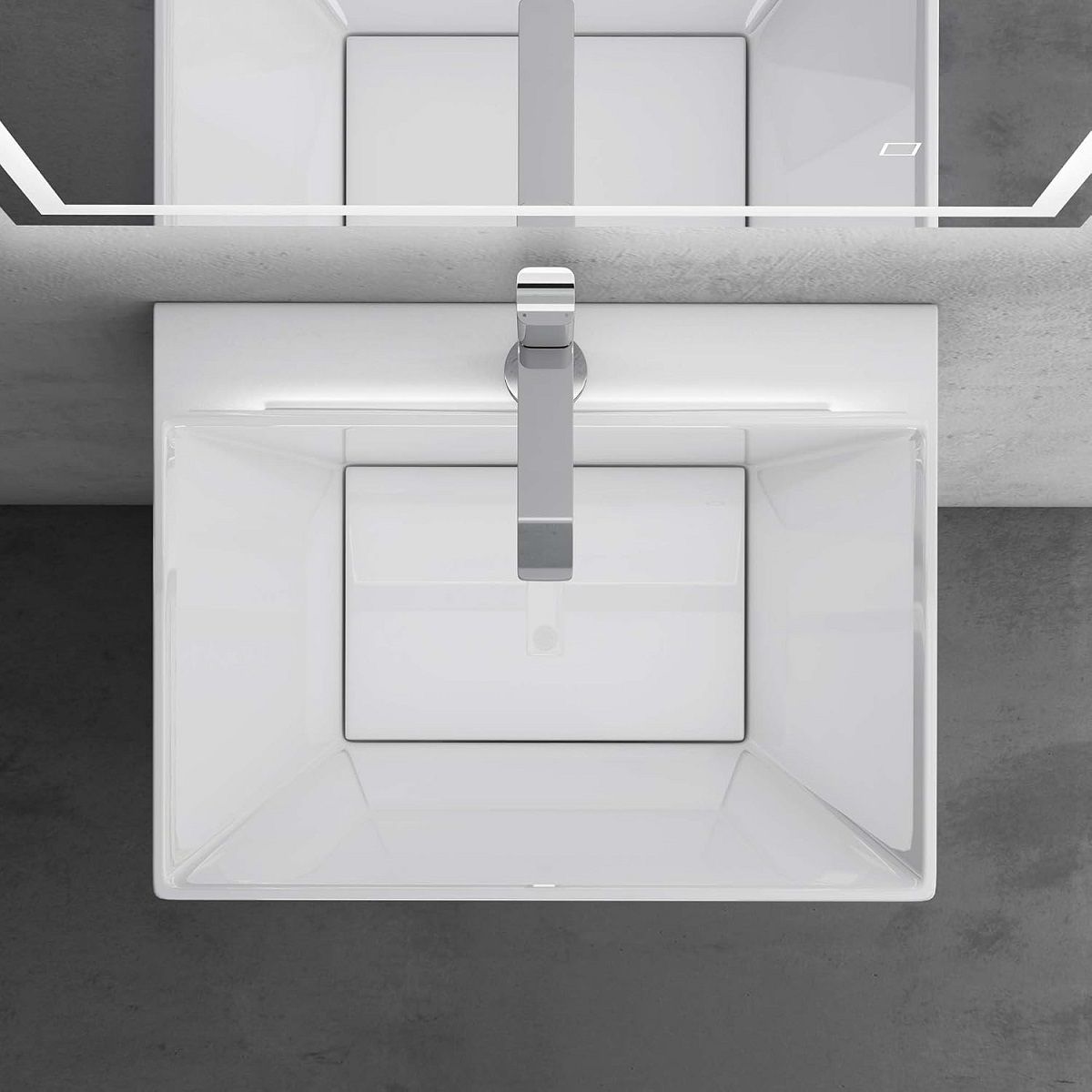Lavoar stativ EGO 40, Alb Lucios, 55x42x85 cm, montaj pe podea, compozit de marmura, cu gaura baterie