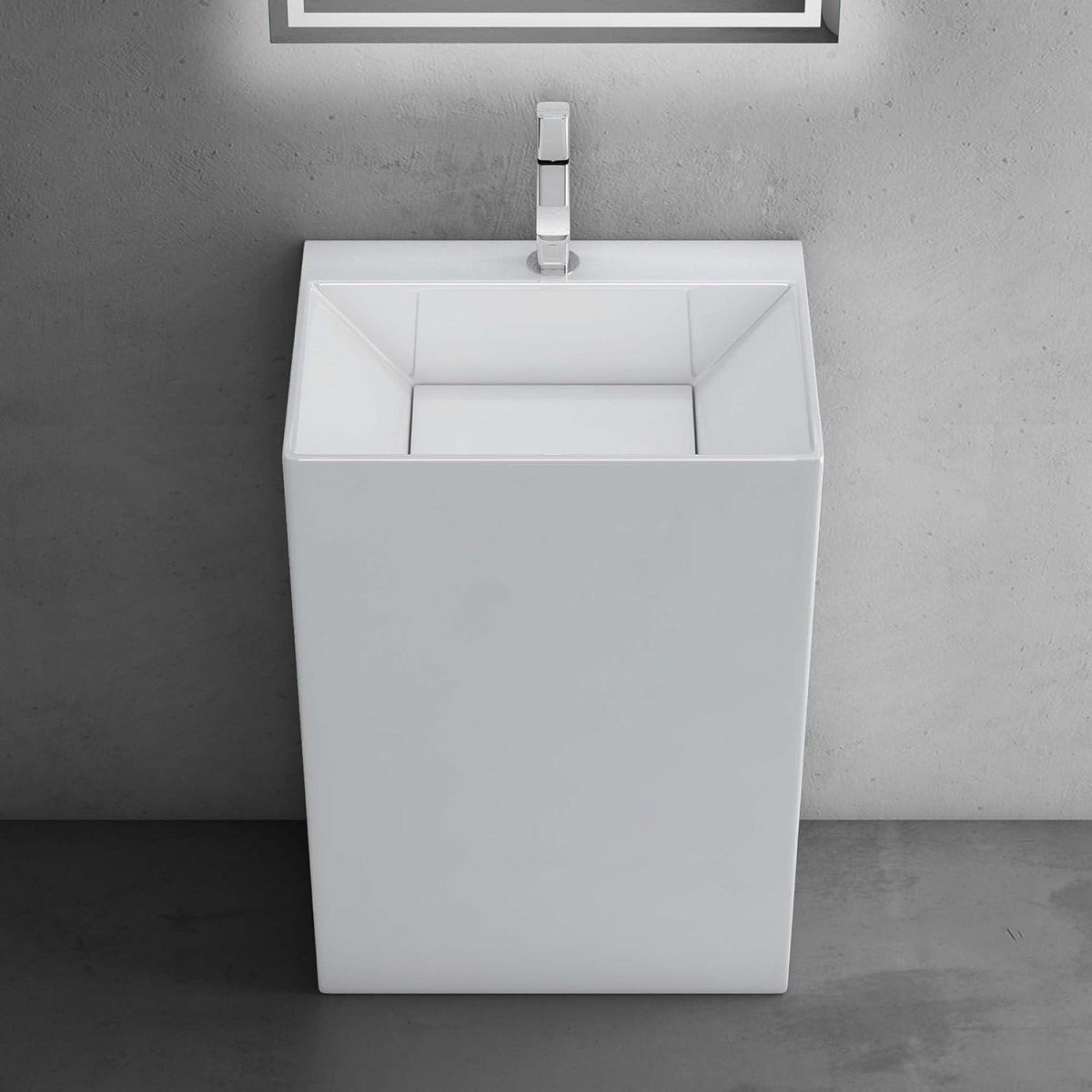 Lavoar stativ EGO 40, Resigilat, Alb Lucios, 55x42x85 cm, montaj pe podea, compozit de marmura, cu gaura baterie