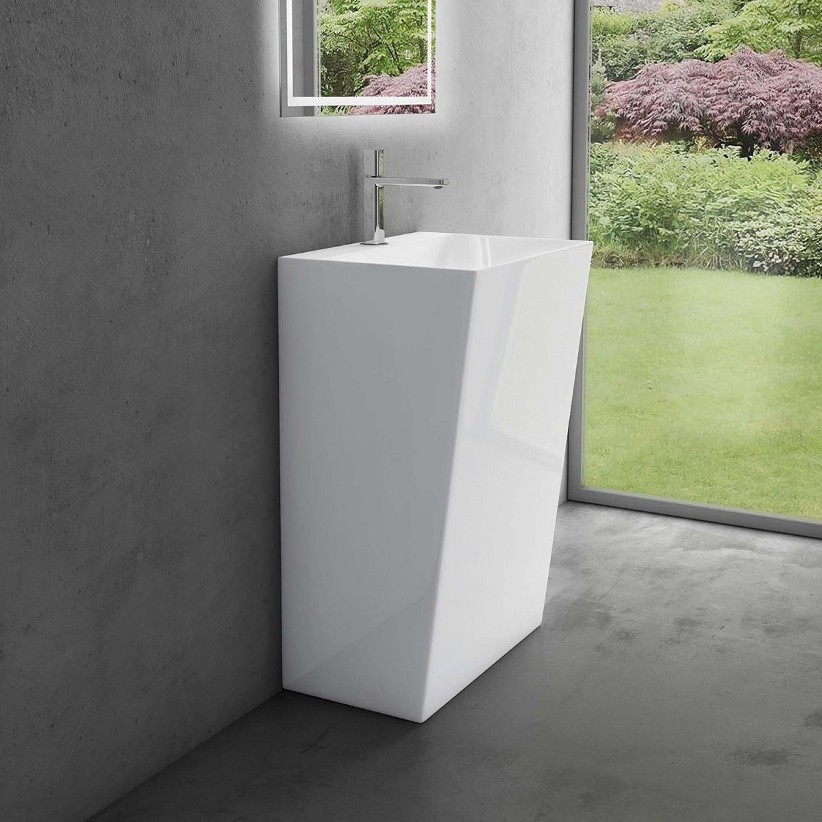 Lavoar stativ EGO 40, Resigilat, Alb Lucios, 55x42x85 cm, montaj pe podea, compozit de marmura, cu gaura baterie
