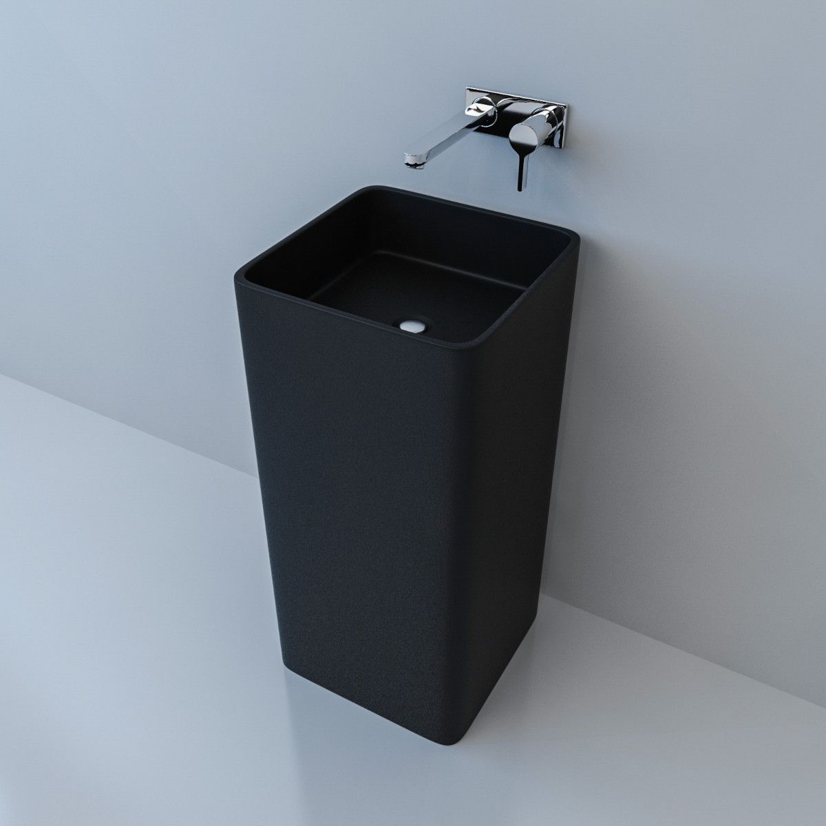 Lavoar stativ EGO Bufon, Negru mat, Power Colour, 40x40x85 cm, montaj pe podea, ceramica sanitara