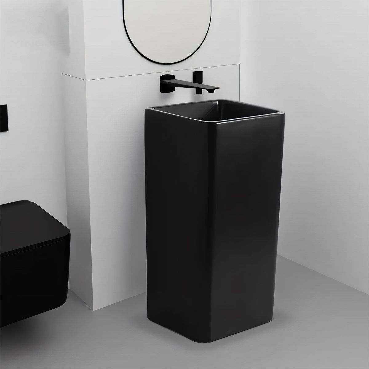 Lavoar stativ EGO Bufon, Negru mat, Power Colour, 40x40x85 cm, montaj pe podea, ceramica sanitara