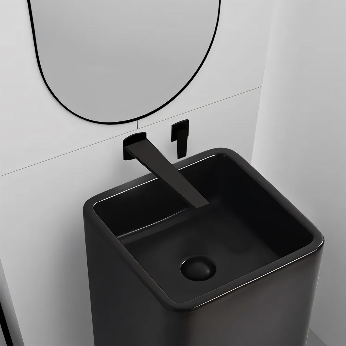 Lavoar stativ EGO Bufon, Negru mat, Power Colour, 40x40x85 cm, montaj pe podea, ceramica sanitara