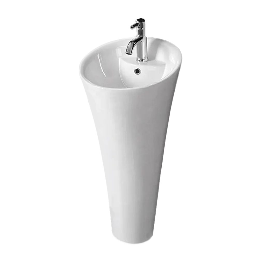 Lavoar stativ EGO David, Alb, 45x87 cm,cu gaura de baterie, montaj pe podea, ceramica sanitara