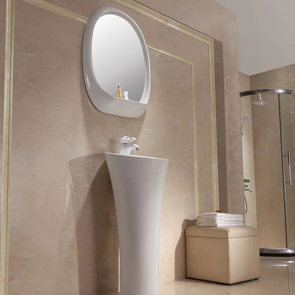 Lavoar stativ EGO David, Alb, 45x87 cm,cu gaura de baterie, montaj pe podea, ceramica sanitara