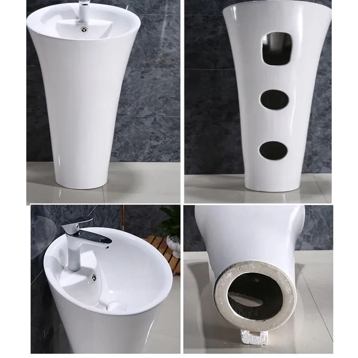 Lavoar stativ EGO David, Alb, 45x87 cm,cu gaura de baterie, montaj pe podea, ceramica sanitara