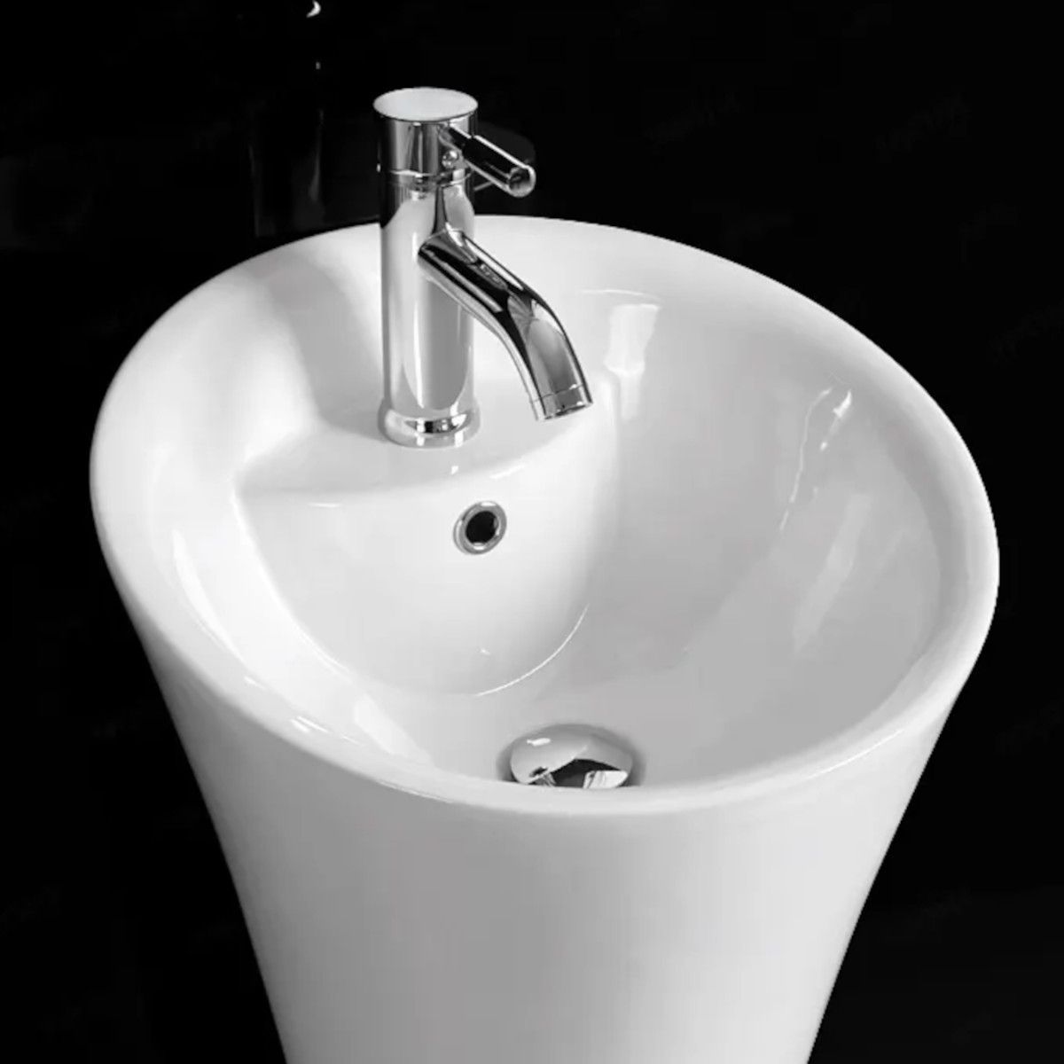Lavoar stativ EGO David, Alb, 45x87 cm,cu gaura de baterie, montaj pe podea, ceramica sanitara