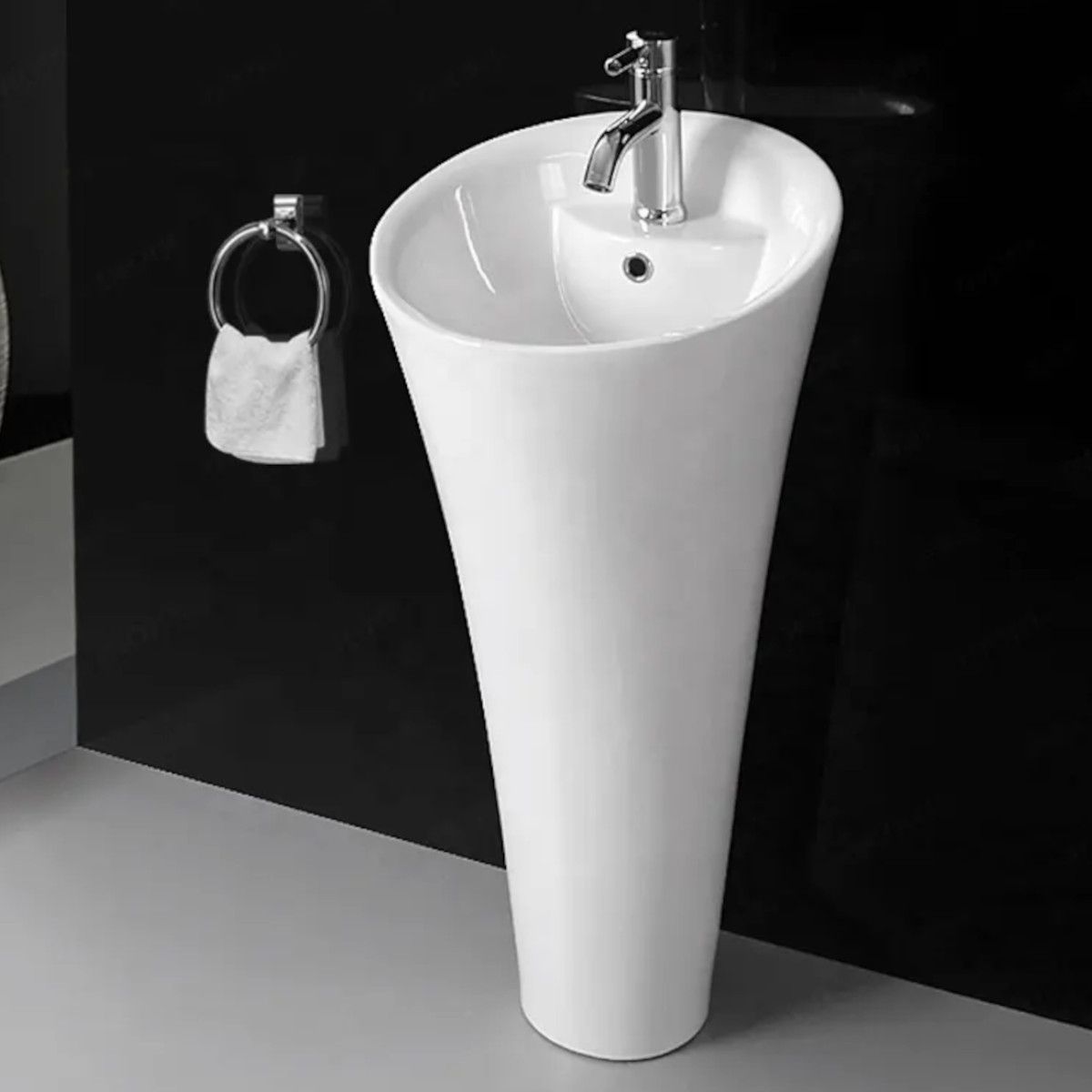 Lavoar stativ EGO David, Alb, 45x87 cm,cu gaura de baterie, montaj pe podea, ceramica sanitara
