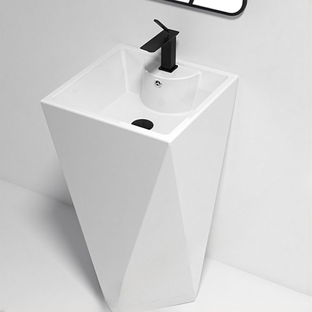 Lavoar stativ Enrico, Alb, cu gaura de baterie, 47x47x83 cm, montaj pe podea, ceramica sanitara