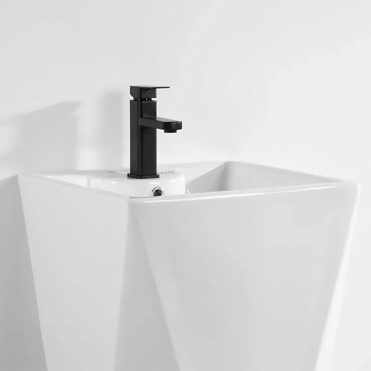 Lavoar stativ Enrico, Alb, cu gaura de baterie, 47x47x83 cm, montaj pe podea, ceramica sanitara