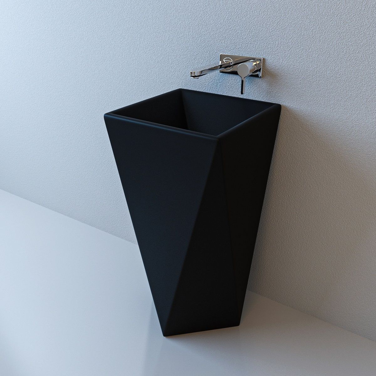 Lavoar stativ Enrico, Negru Mat, Power Colour, 47x47x83 cm, montaj pe podea, ceramica sanitara
