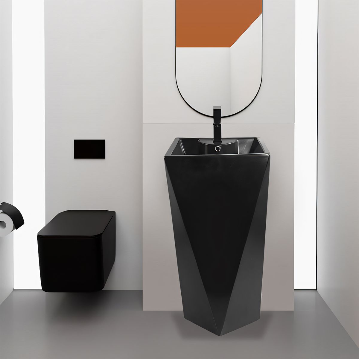 Lavoar stativ Enrico, Negru Mat, Power Colour, cu gaura de baterie, 47x47x83 cm, montaj pe podea, ceramica sanitara