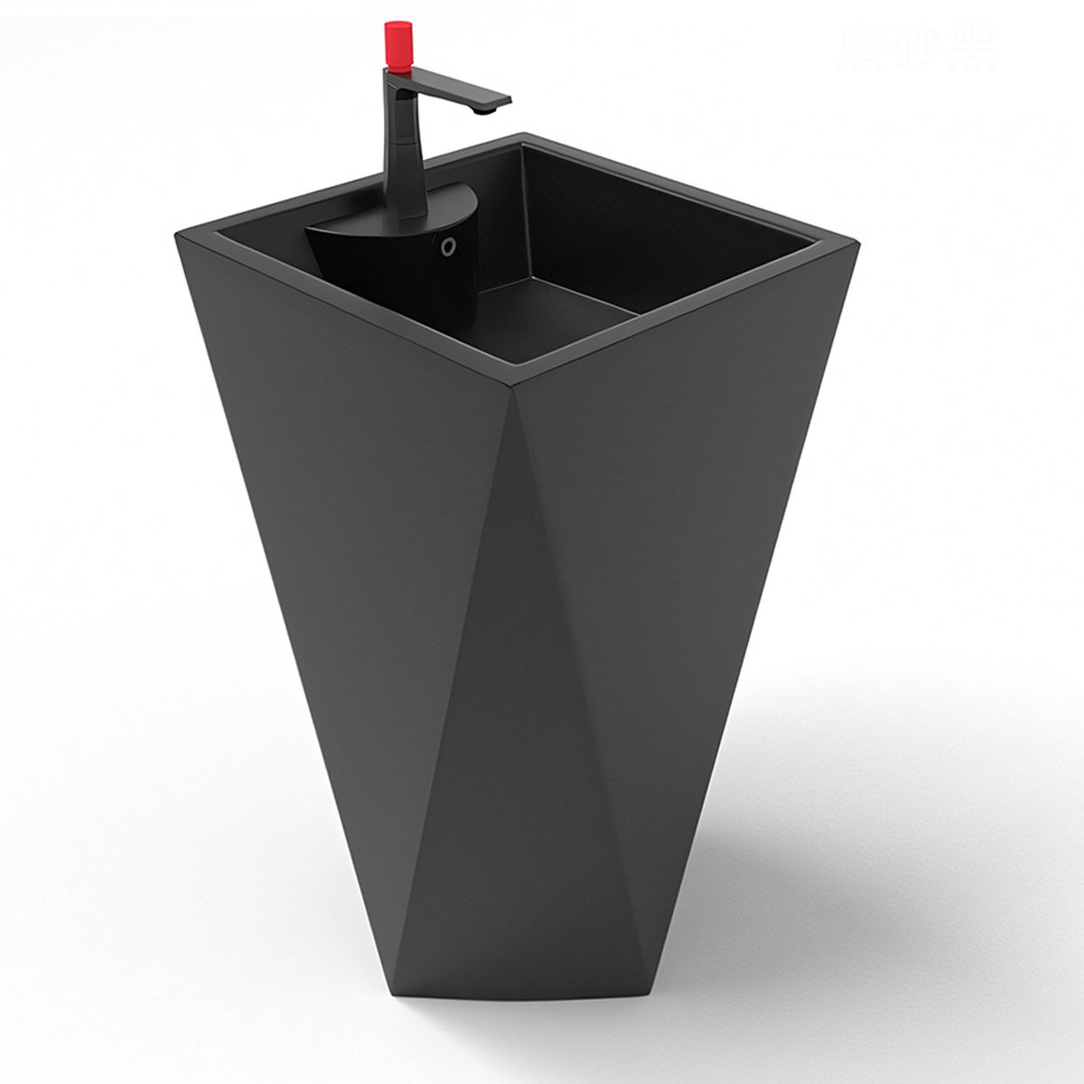 Lavoar stativ Enrico, Negru Mat, Power Colour, cu gaura de baterie, 47x47x83 cm, montaj pe podea, ceramica sanitara