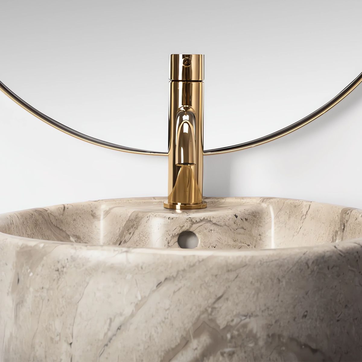 Lavoar stativ, finisaj piatra naturala, 39x39x82 cm, montaj pe podea, ceramica sanitara, Lucia Stone