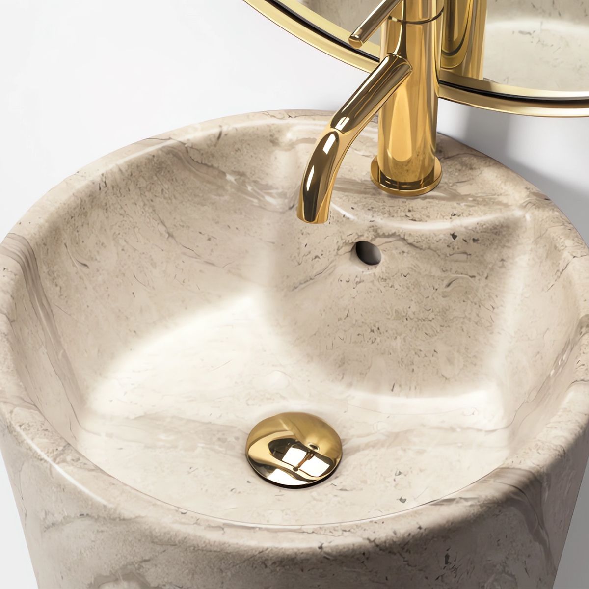 Lavoar stativ, finisaj piatra naturala, 39x39x82 cm, montaj pe podea, ceramica sanitara, Lucia Stone