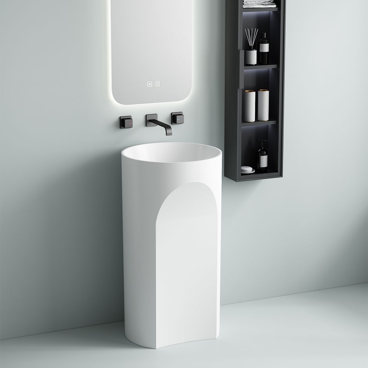 Lavoar stativ, freestanding, Alb Lucios, 44x46x85 cm, ceramica sanitara, Ontario