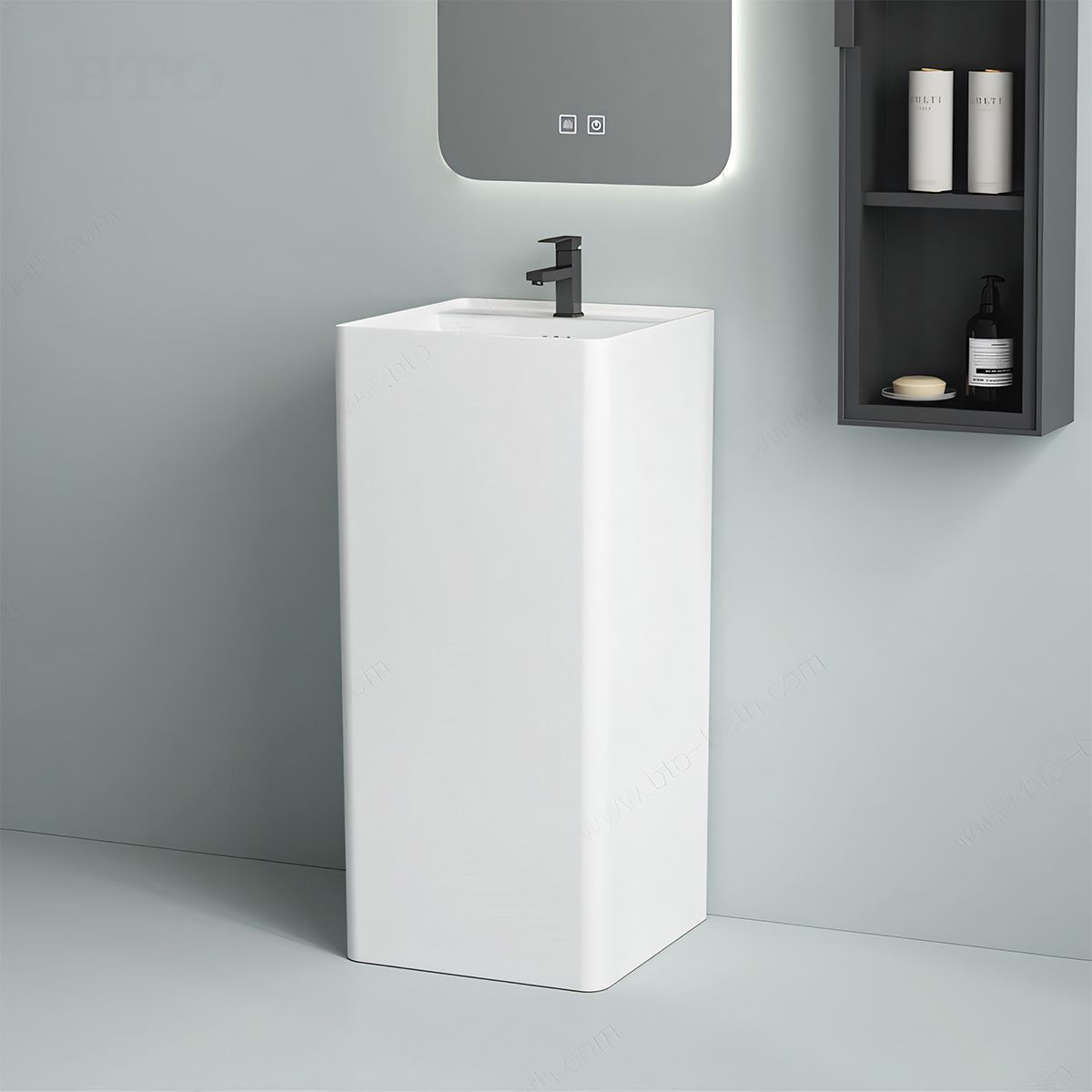 Lavoar stativ, freestanding, Alb Lucios, 45x36x85 cm, cu gaura de baterie, Colona