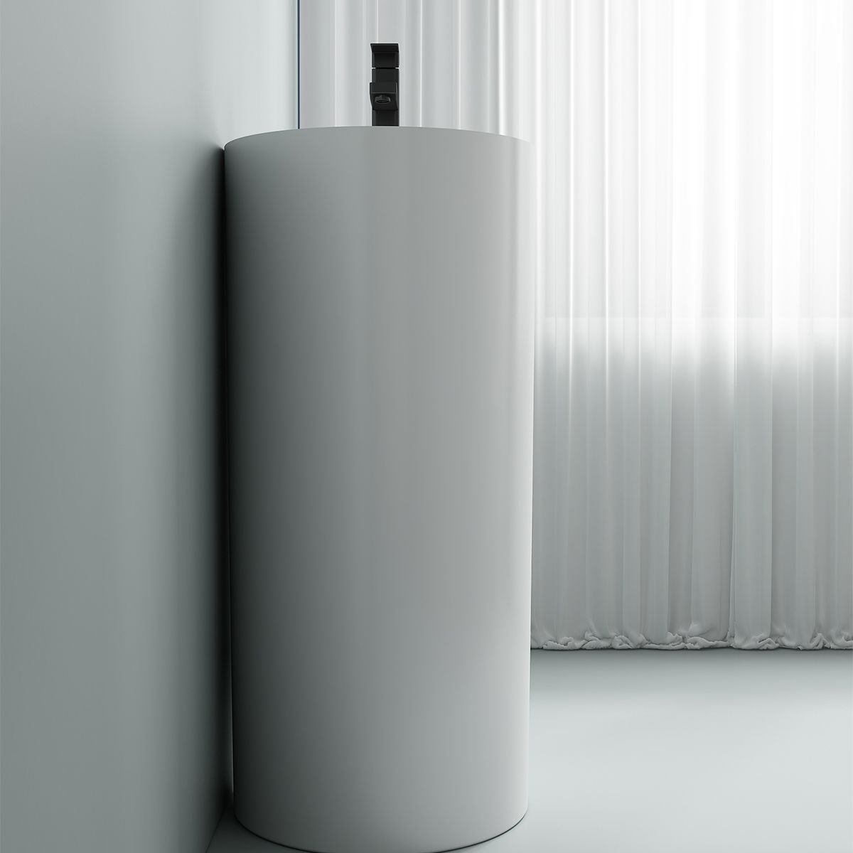 Lavoar stativ, freestanding, Alb Lucios, 61x39x85 cm, cu gaura de baterie, Imperia