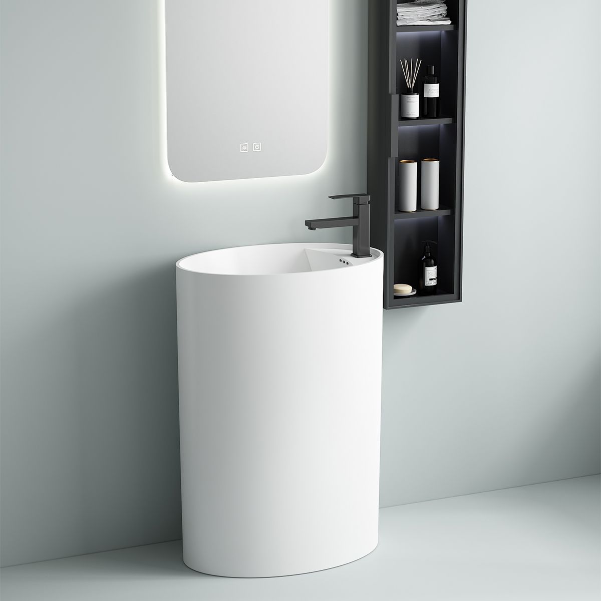 Lavoar stativ, freestanding, Alb Lucios, 61x39x85 cm, cu gaura de baterie, Imperia