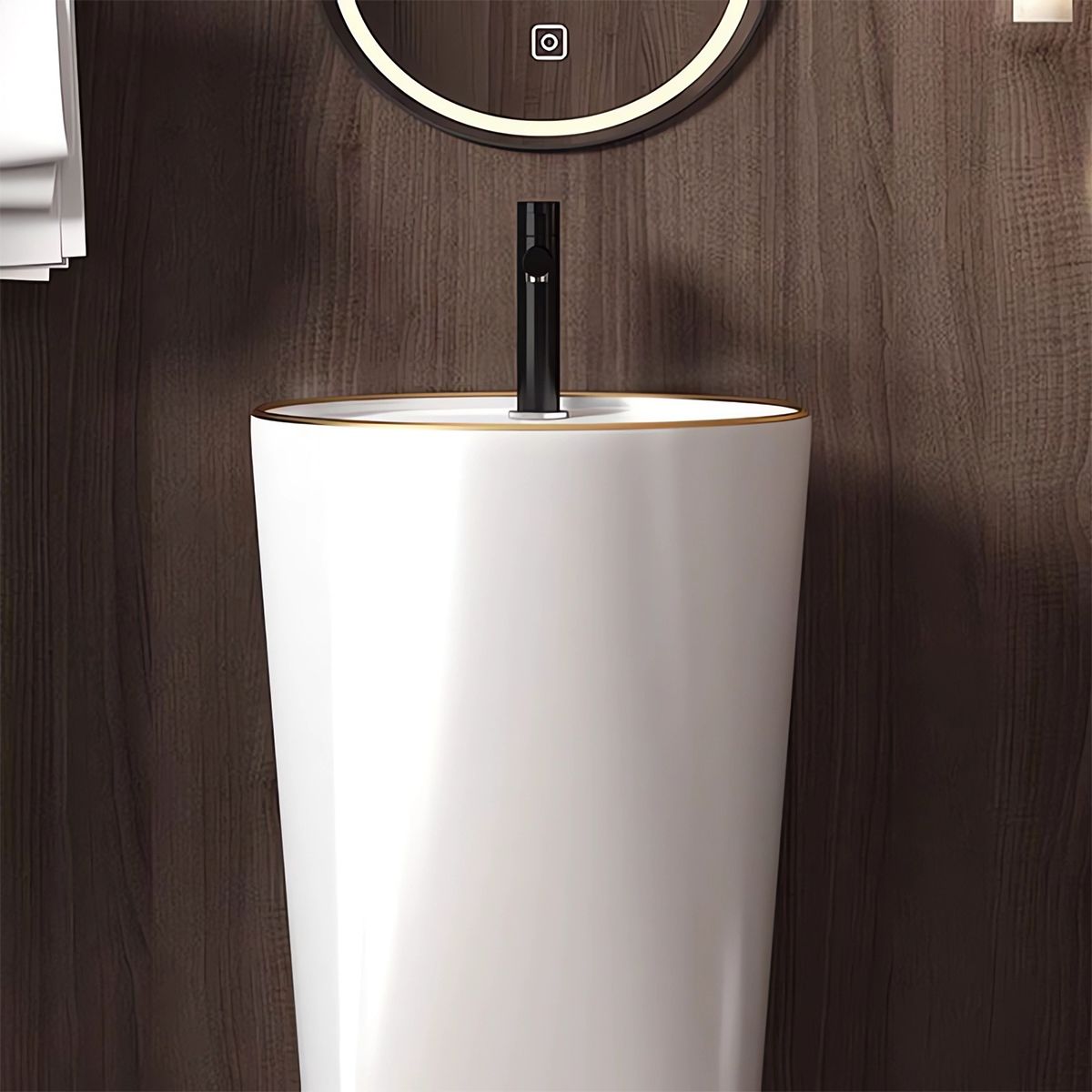 Lavoar stativ, freestanding, Alb Lucios, ceramica sanitara, 45x85 cm, cu gaura baterie, Viena Gold Line