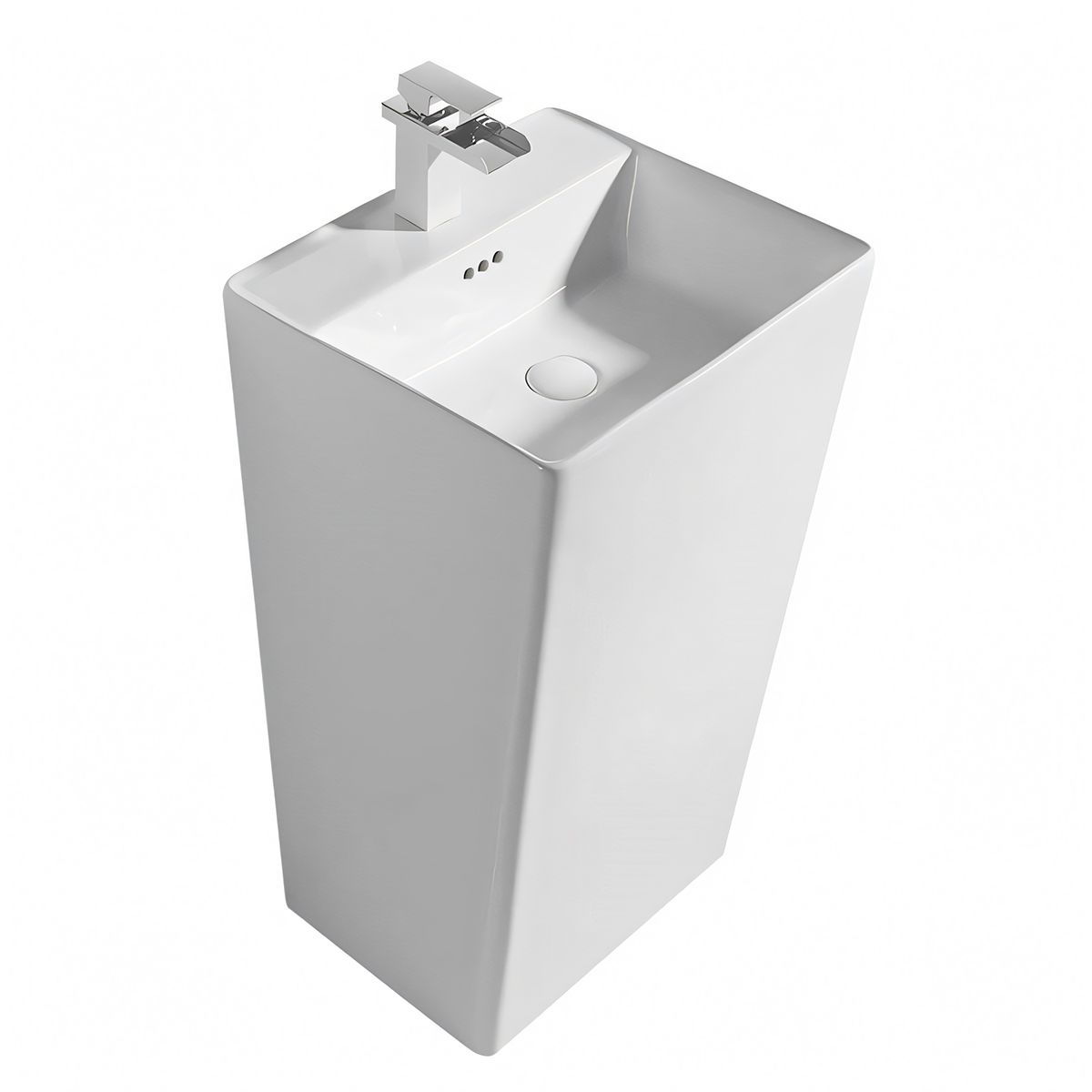 Lavoar stativ, freestanding, Alb Lucios, ceramica sanitara, 46.5 x 42.5 x 84 cm , gaura baterie, Roma