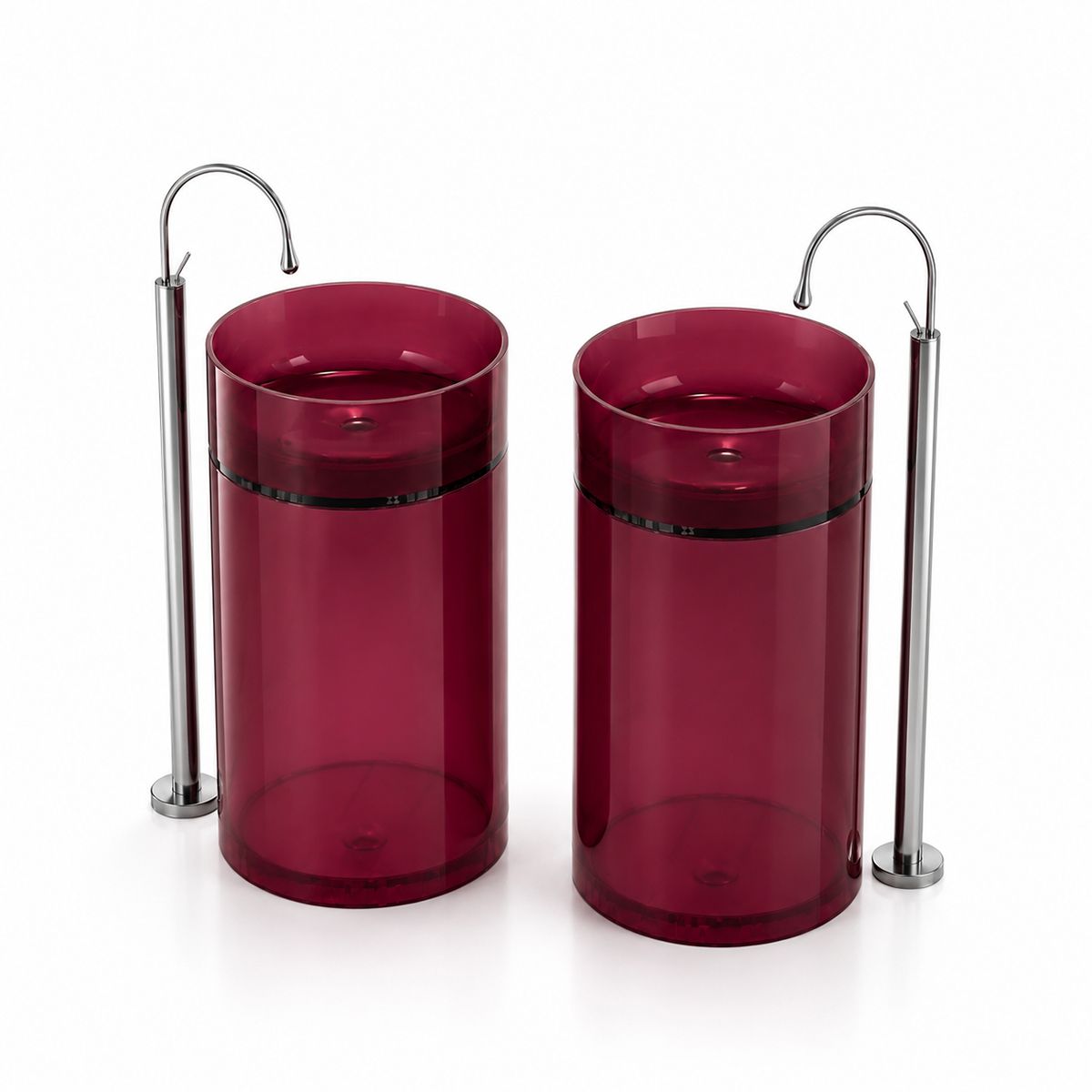 Lavoar stativ, freestanding, CristalMood, culoarea Rosu Visiniu, transparent, 45x45x85 cm, ventil inclus, Sole