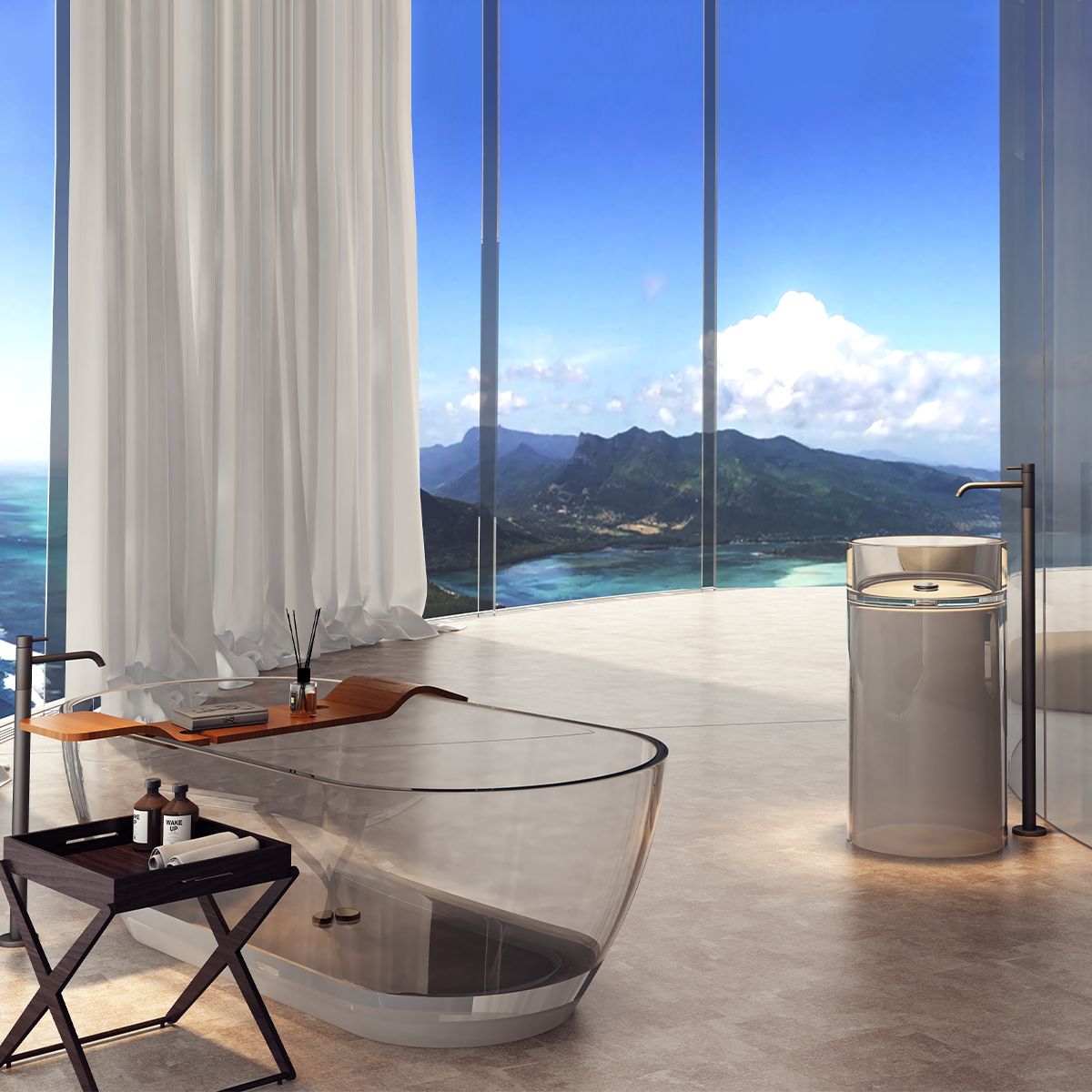 Lavoar stativ, freestanding, CristalMood, Transparent, 44.5x44.5x80 cm, ventil inclus, Sole