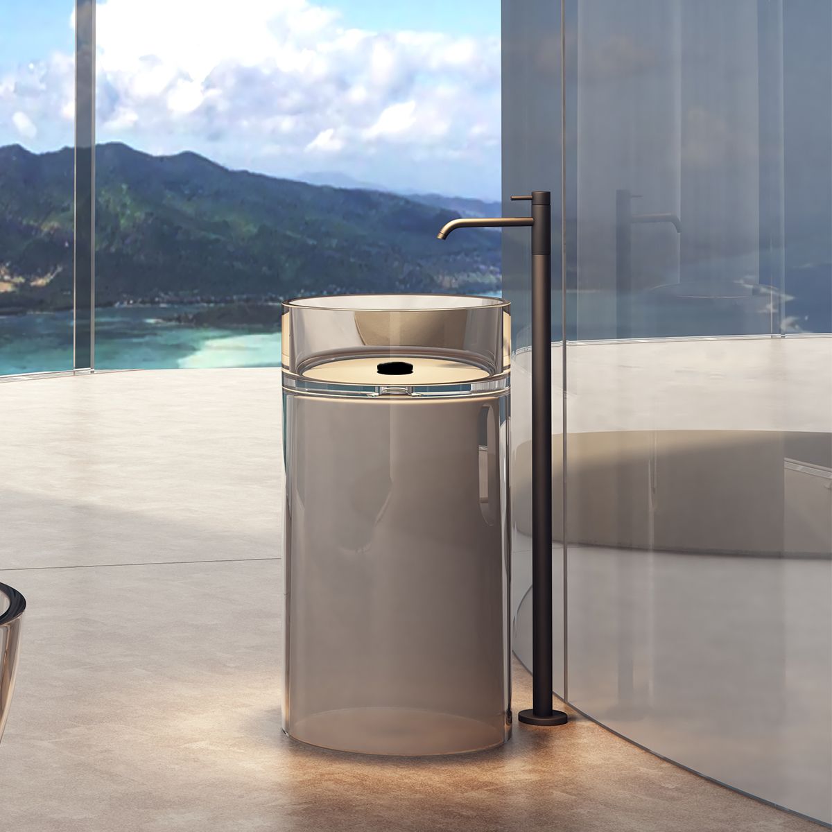 Lavoar stativ, freestanding, CristalMood, Transparent, 44.5x44.5x80 cm, ventil inclus, Sole