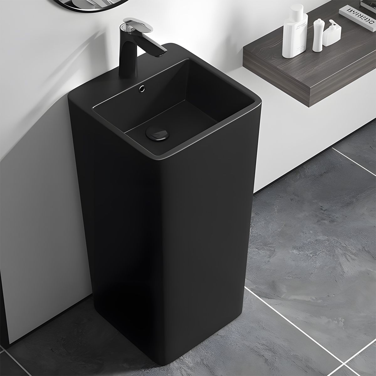 Lavoar stativ freestanding, Negru Mat, Power Color, 40x40x84 cm, cu gaura de baterie, ceramica sanitara, Bufon