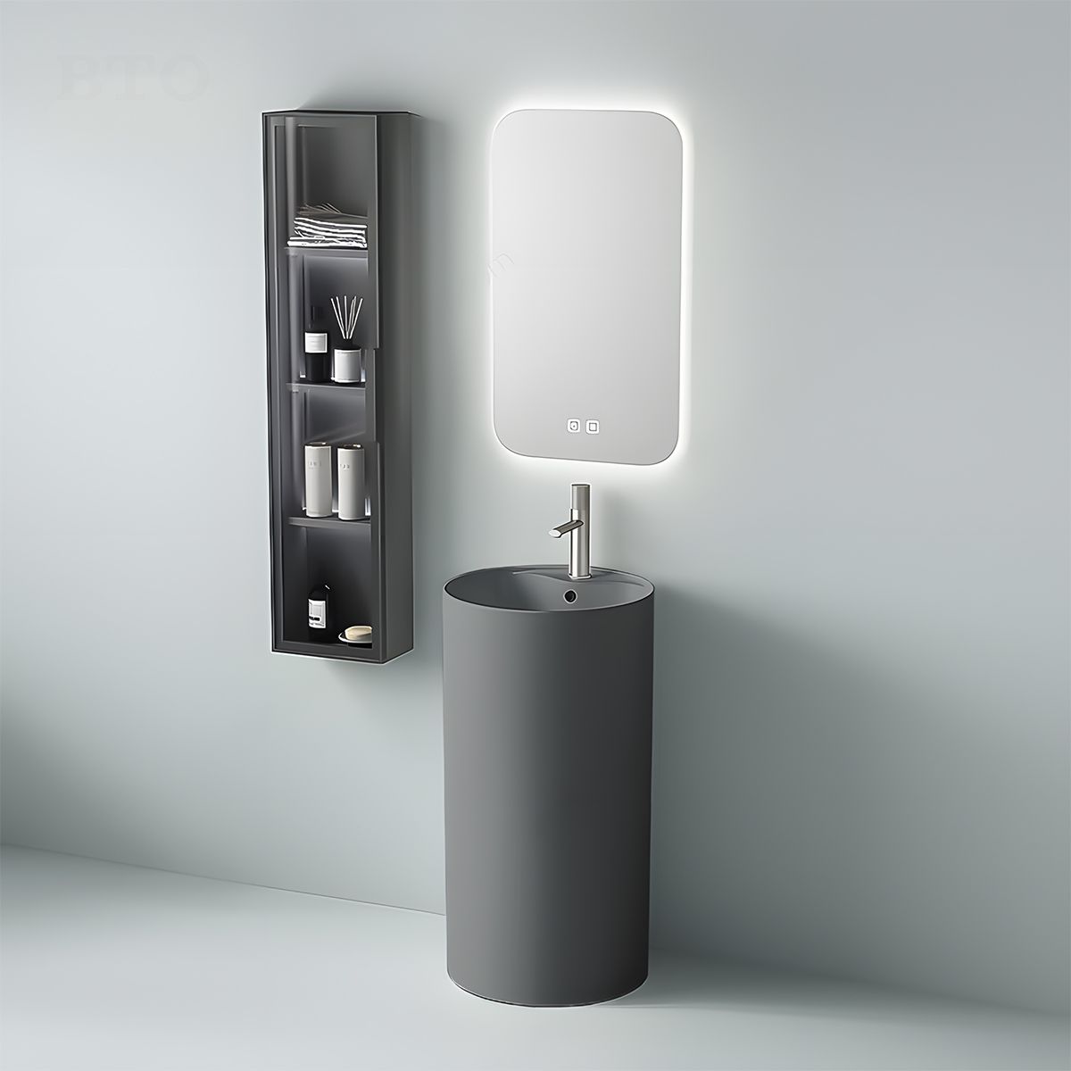 Lavoar stativ, Gri Mat, Power Color, cu gaura de baterie, diametru 45 cm, ceramica sanitara, Modena