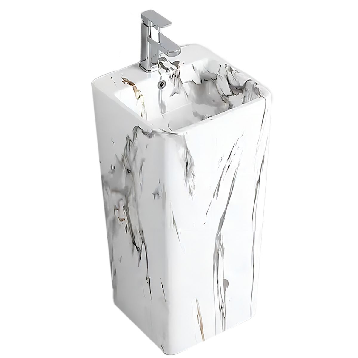 Lavoar stativ Imola Marble, cu gaura de baterie, 40x40x85 cm, montaj pe podea, ceramica sanitara