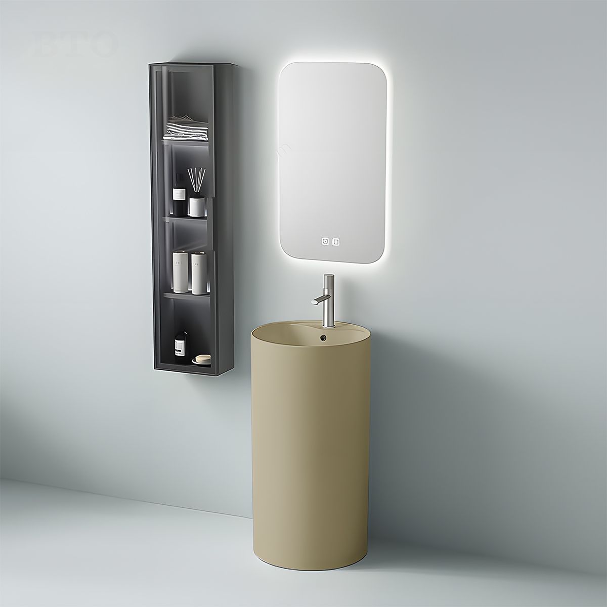 Lavoar stativ, Jasmin Mat, Power Color, cu gaura de baterie, diametru 45 cm, ceramica sanitara, Modena