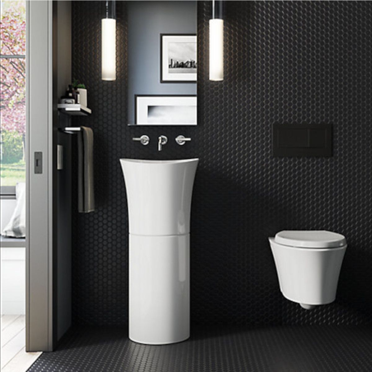 Lavoar stativ Latina, 40x40x91 cm, montaj pe podea, ceramica sanitara, Royalty Line by Ego