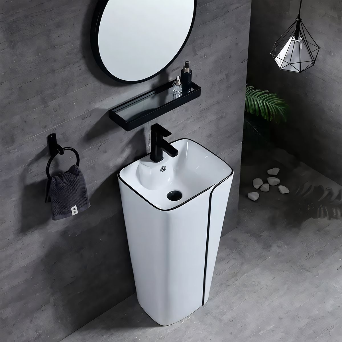 Lavoar stativ Lazio, 43x36x86 cm, montaj pe podea, cu gaura de baterie, ceramica sanitara, Royalty Line by Ego