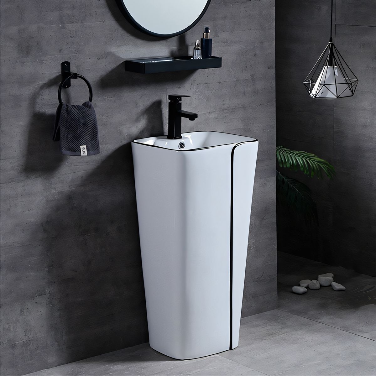Lavoar stativ Lazio, 43x36x86 cm, montaj pe podea, cu gaura de baterie, ceramica sanitara, Royalty Line by Ego