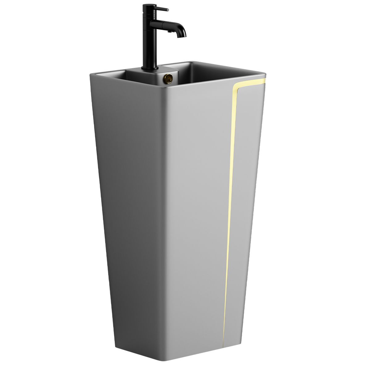 Lavoar stativ Lazio Gun Grey, 43x35x85 cm, montaj pe podea, cu gaura de baterie, ceramica sanitara, Royalty Line by Ego