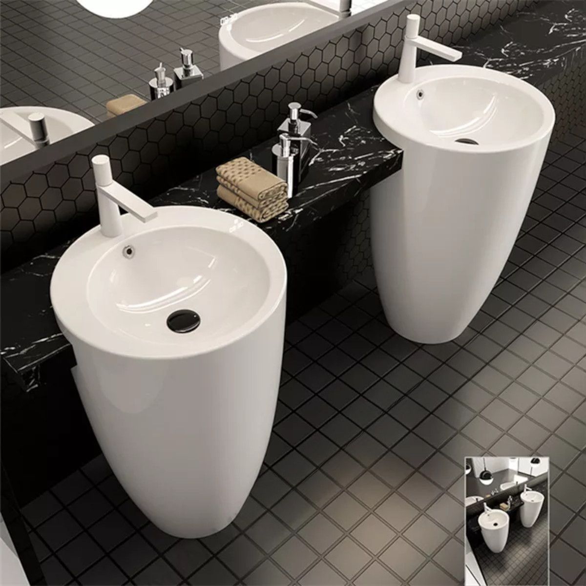 Lavoar stativ Marco, Alb, 50x50x82 cm, montaj pe podea, ceramica sanitara