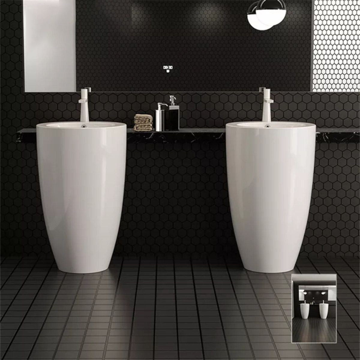 Lavoar stativ Marco, Alb, 50x50x82 cm, montaj pe podea, ceramica sanitara