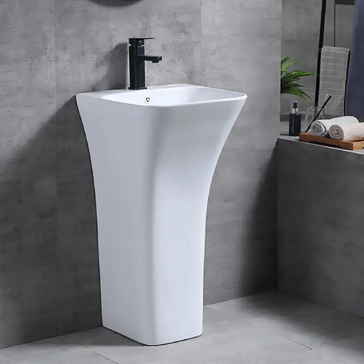 Lavoar stativ Novia, Alb, 45x43x84 cm,cu gaura de baterie, montaj pe podea, ceramica sanitara