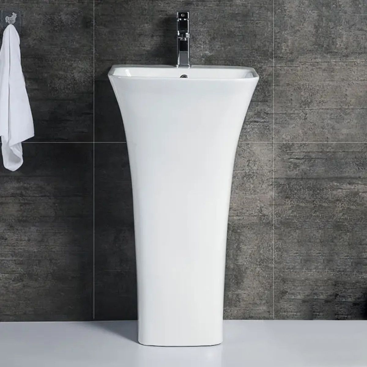 Lavoar stativ Novia, Alb, 45x43x84 cm,cu gaura de baterie, montaj pe podea, ceramica sanitara