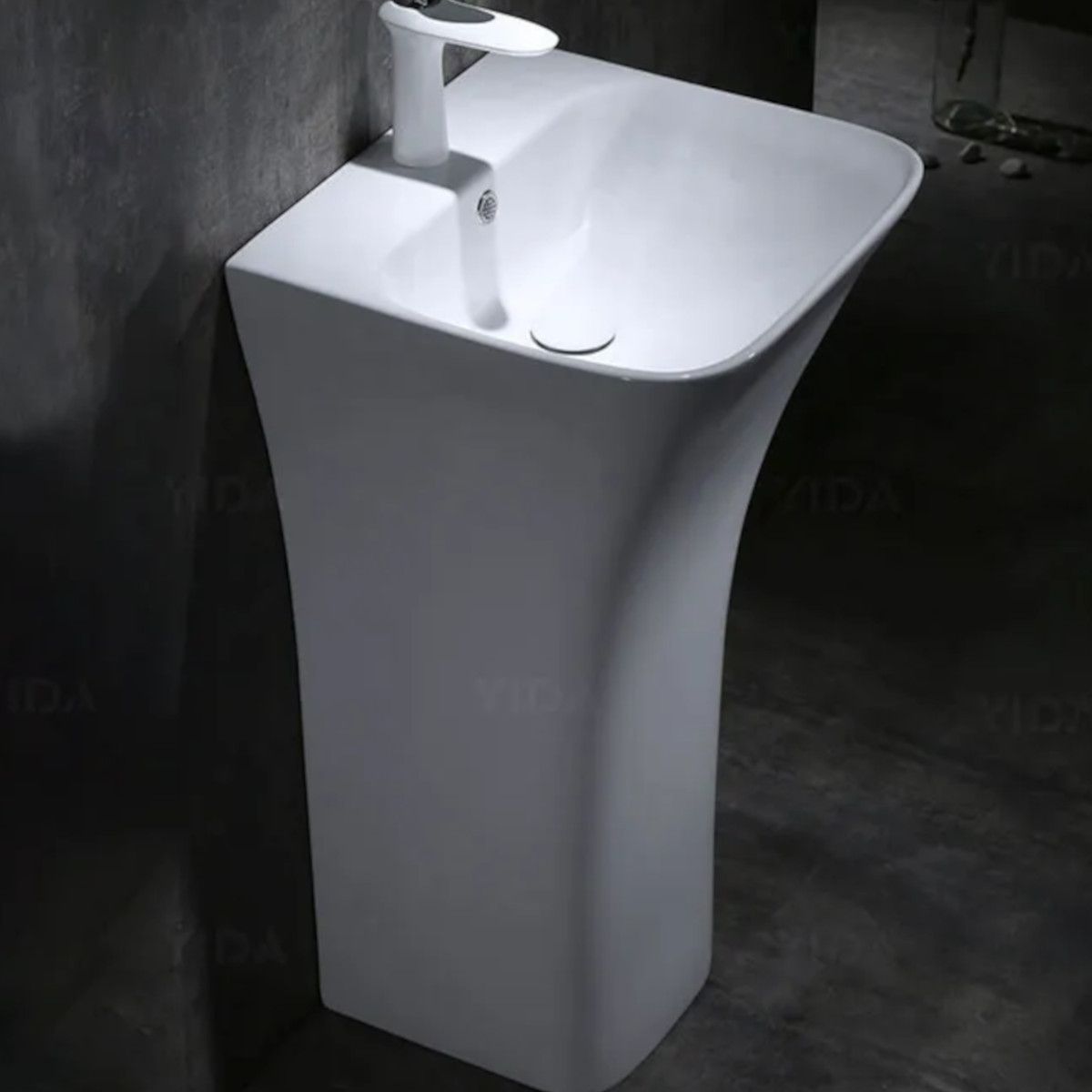 Lavoar stativ Novia, Alb, 45x43x84 cm,cu gaura de baterie, montaj pe podea, ceramica sanitara