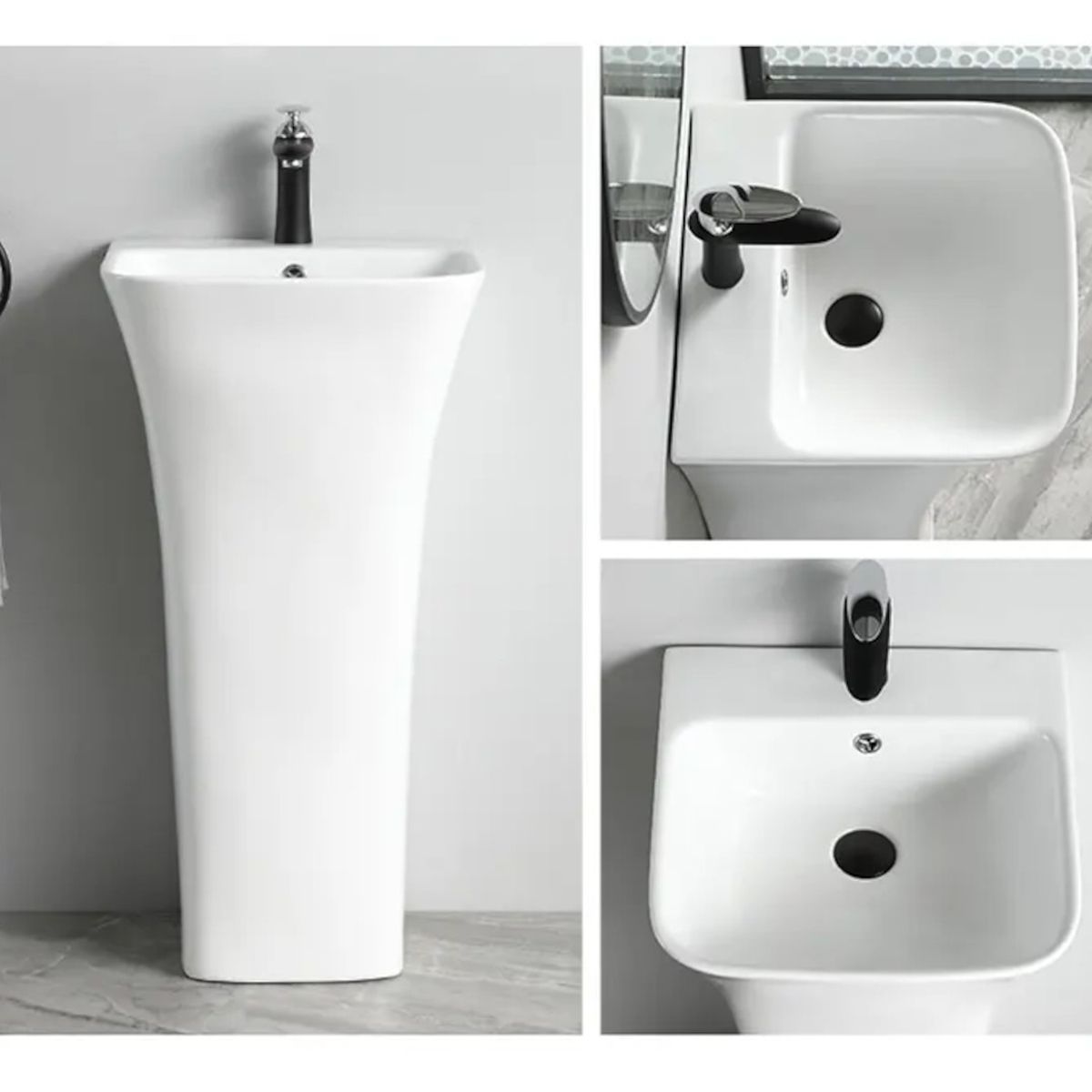 Lavoar stativ Novia, Alb, 45x43x84 cm,cu gaura de baterie, montaj pe podea, ceramica sanitara