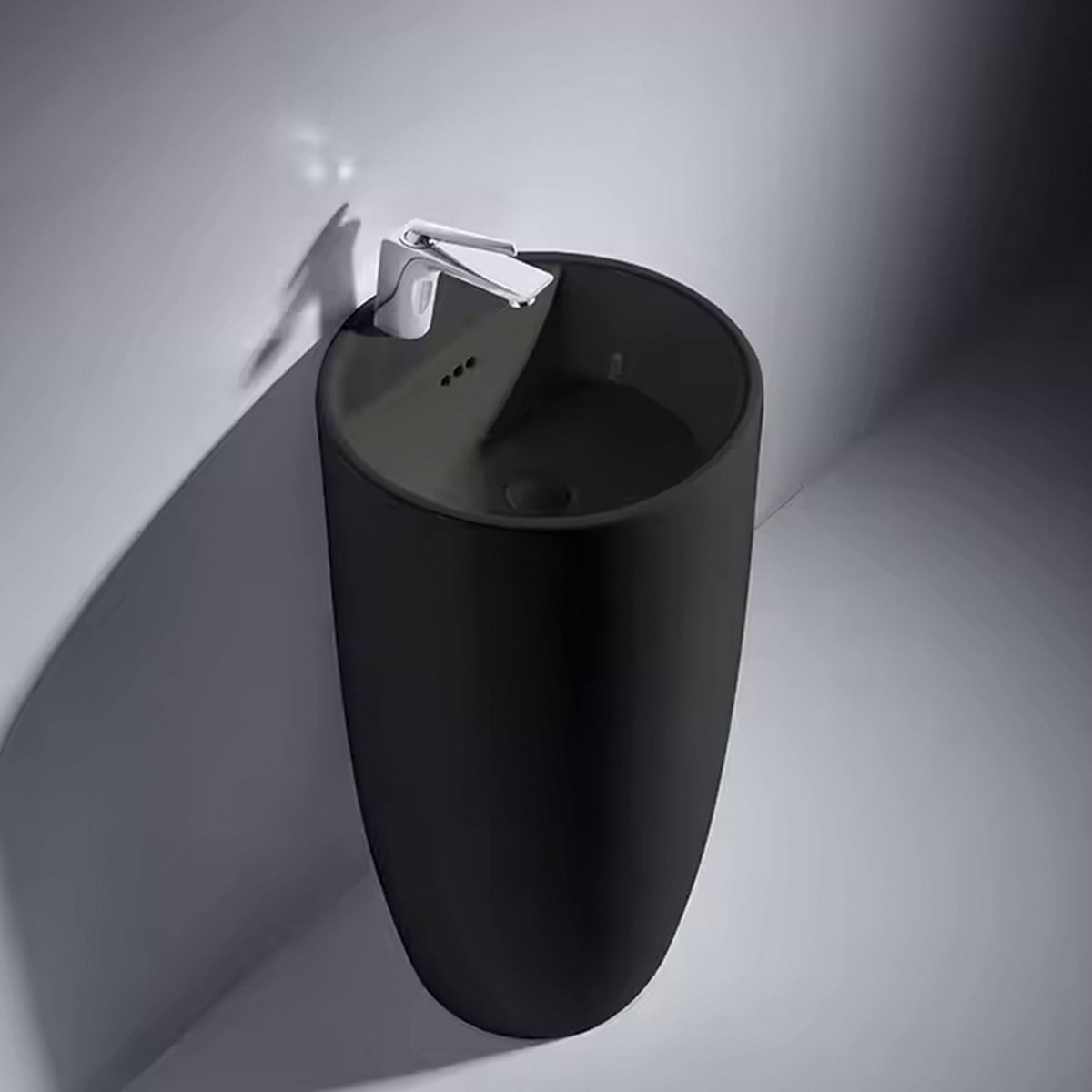 Lavoar stativ, Power Color, Negru Mat exterior si interior, 45x45x84 cm,  ceramica sanitara, Fida