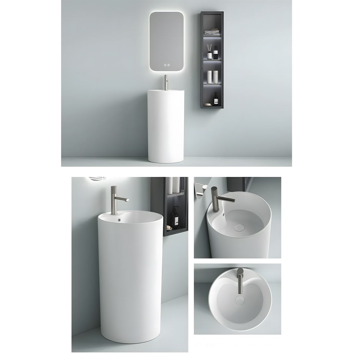 Lavoar stativ, Roz Somon Mat, Power Color, ceramica sanitara, cu gaura de baterie, diametru 45 cm, Modena