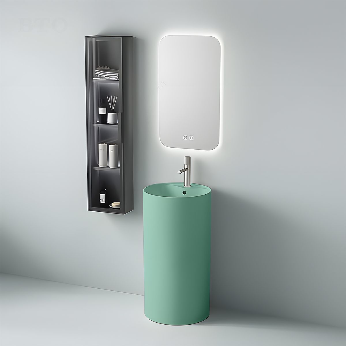 Lavoar stativ, Verde Mint Mat, Power Color, cu gaura de baterie, diametru 45 cm, ceramica sanitara, Modena