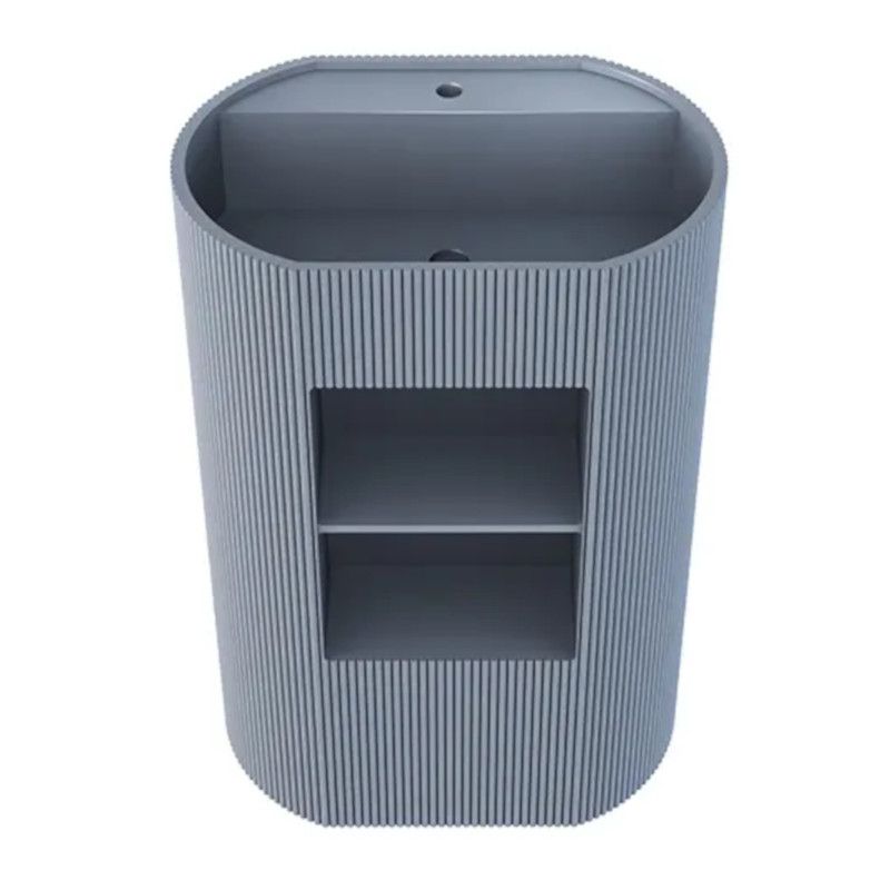 Lavoar stativ Vizini din compozit mineral, 2 spatii de depozitare Gri concrete, 57x40x86 cm, cu gaura de baterie