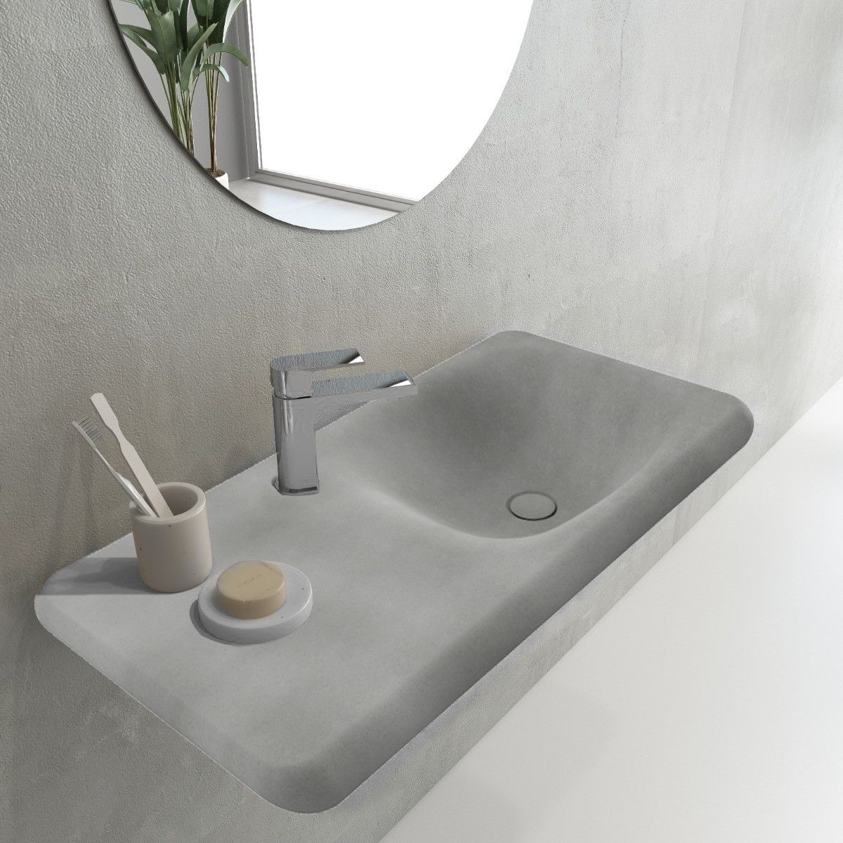 Lavoar Talia, montaj Suspendat sau incastrat in blat, 90x45 cm, capac ceramic, gri ciment mat, Royalty Line by Ego