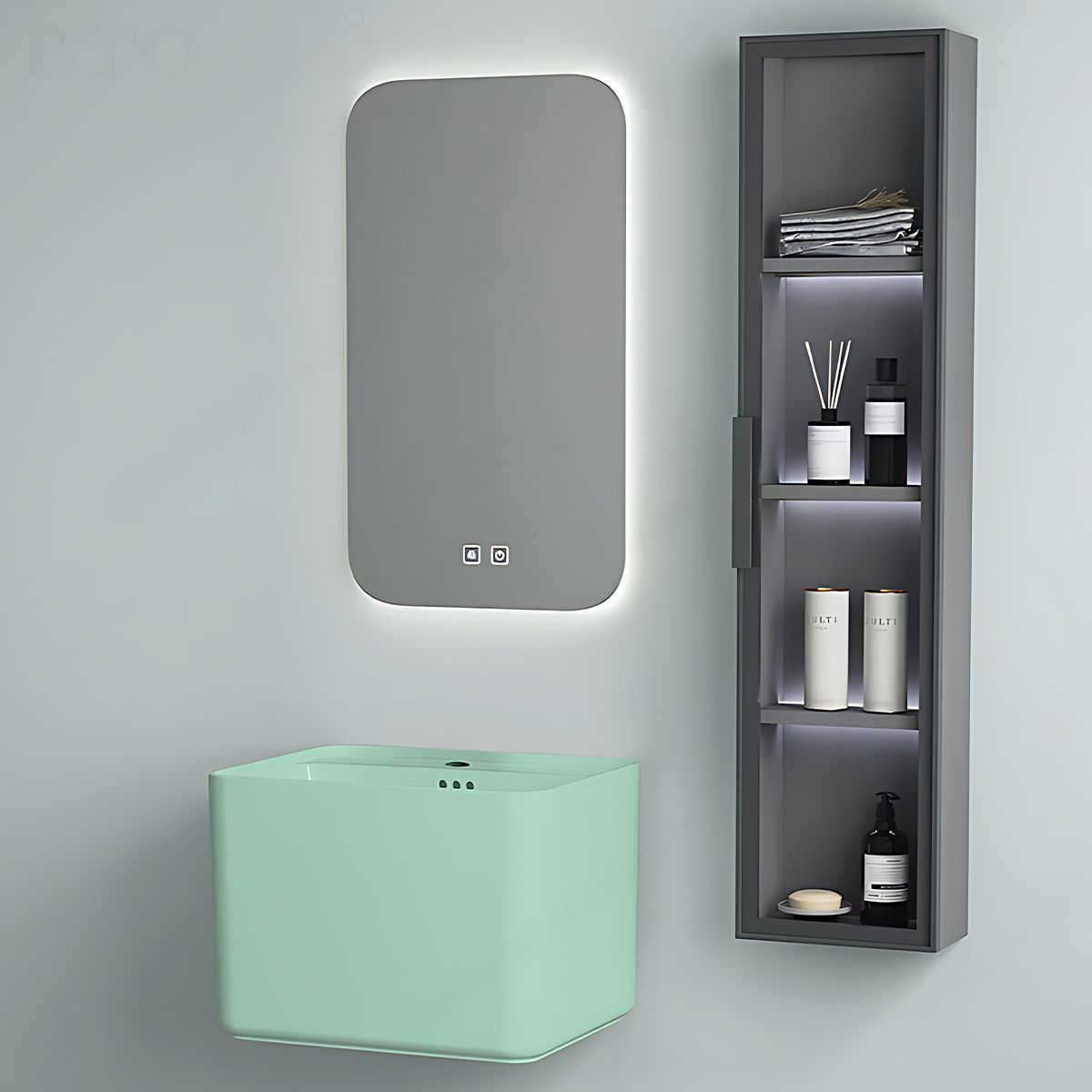 Lavoar, Verde Mint Mat, Power color, montaj suspendat, cu gaura de baterie 50x40 cm, Alfonso